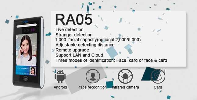 HFSecurity RA05 2019 New Android Dynamic IP54 Rugged NFC/IC Card WiFi Facial Time and Attendance Machine