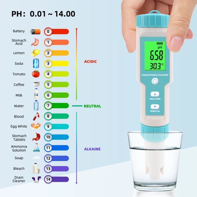 Testeur Qualité Eau Numérique 5-en-1 pH/TDS/EC/Temperature - Pour Piscines,  Eau Potable, Aquariums