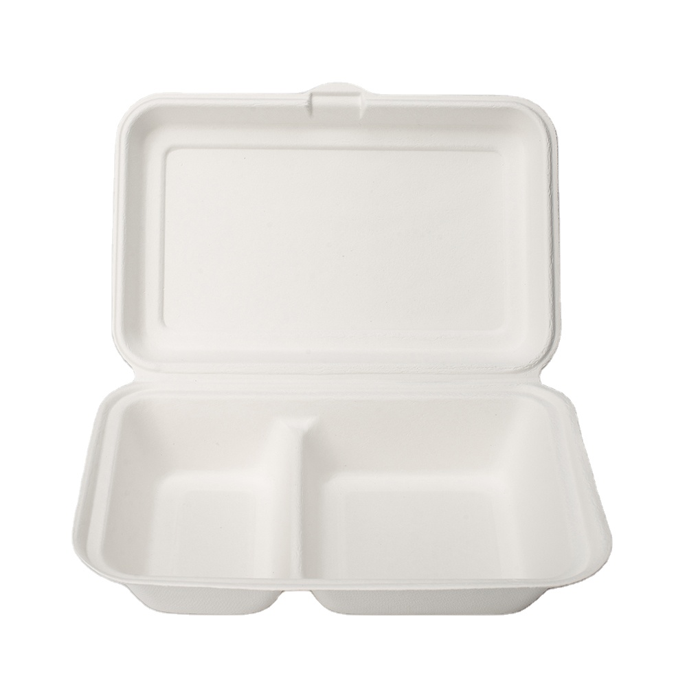 Fast Food Container 2 Compartment Biodegradable Takeaway Sugarcane ...