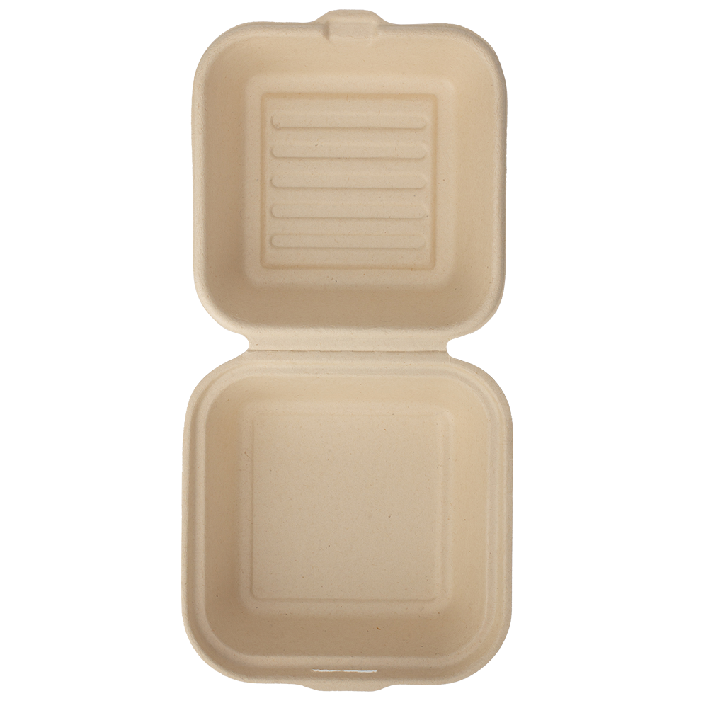 Bagasse Burger Box 6" x 6" Biodegradable Disposable Sugarcane Pulp ...
