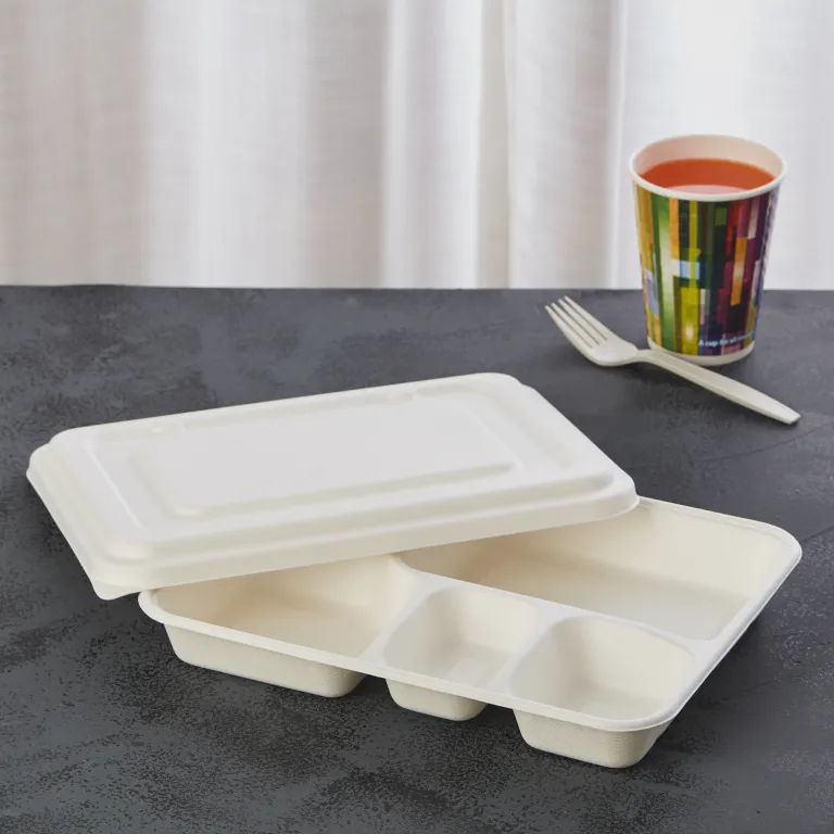 EcoChoice 12 x 8 1/2 Compostable Sugarcane / Bagasse 5 Compartment Long  Tray - 300/Case