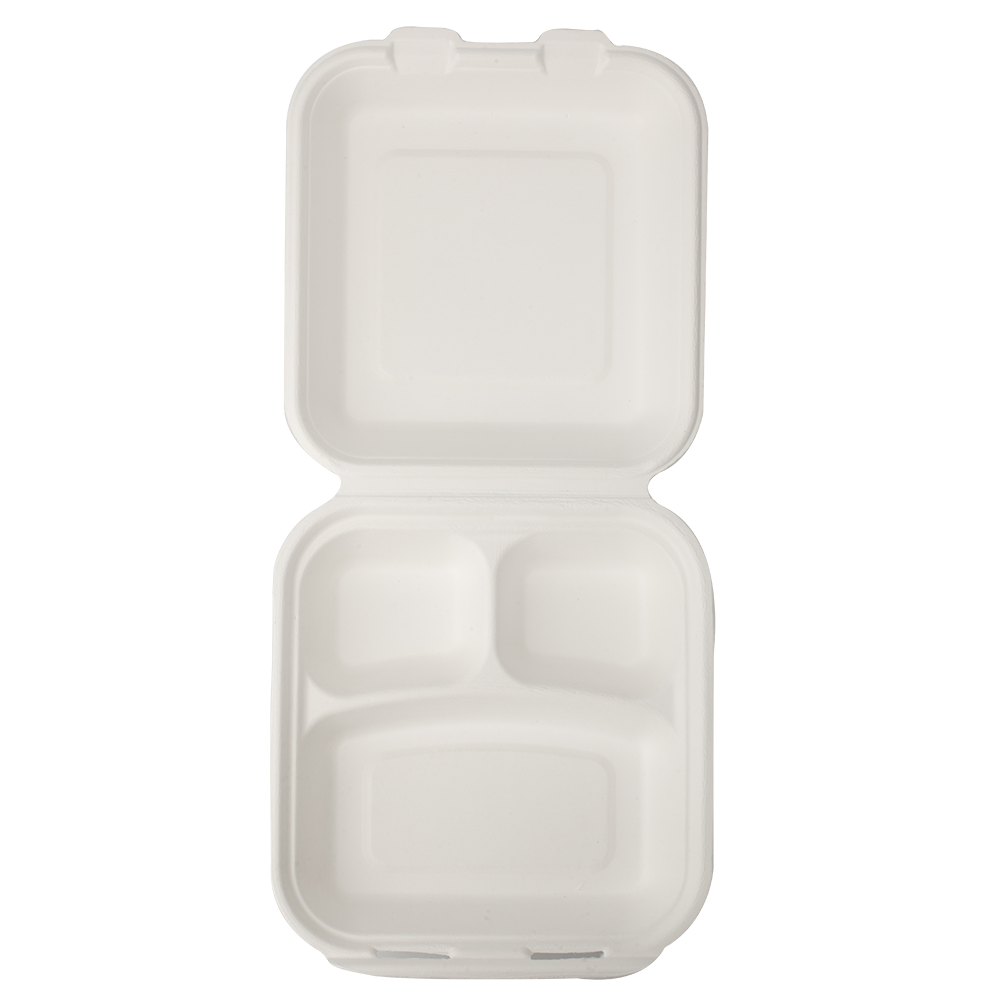 3 Compartmen Food Container Biodegradable Disposable Sugarcane Bagasse ...