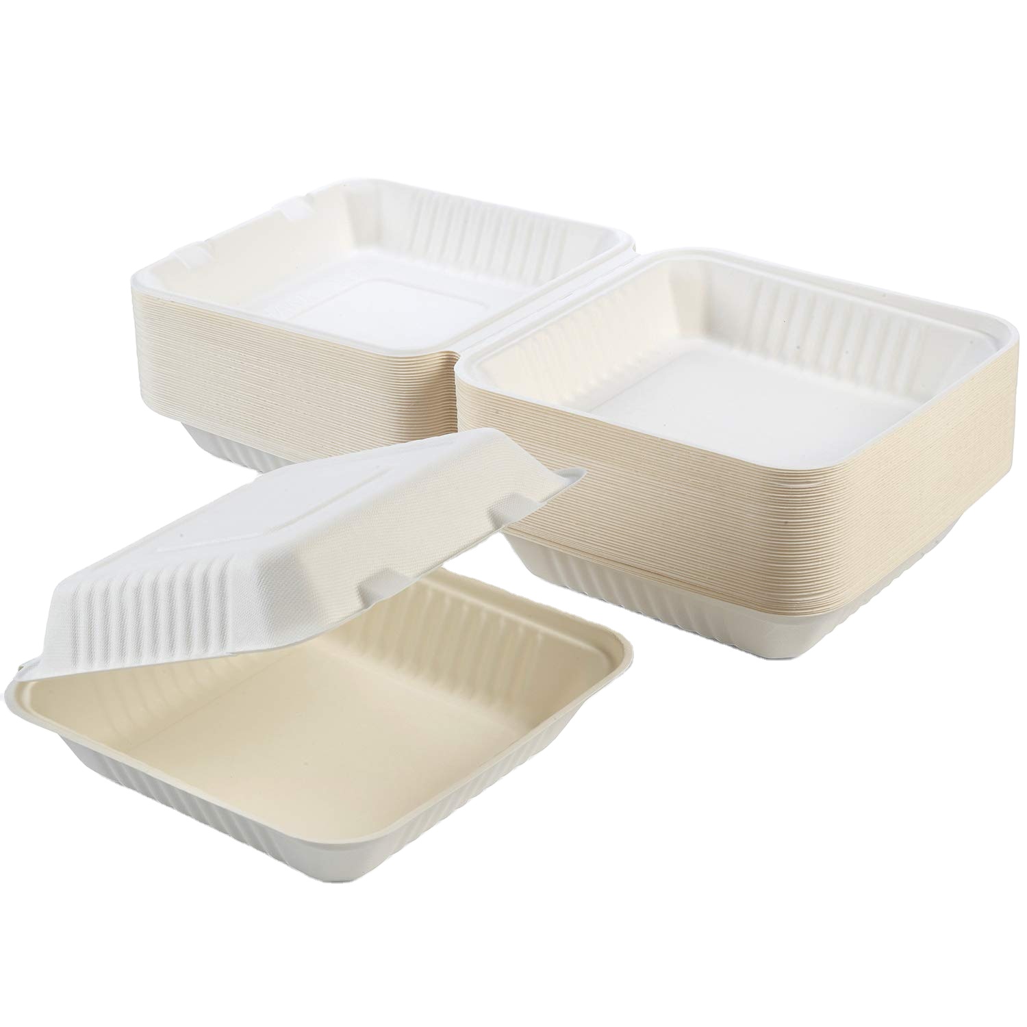 Biodegradable Box Clamshell Packaging Free Bagasse Eco-friendly 8 Food GeoTegrity Disposable Bagasse Sugarcane Lunch PFAS - inch Box