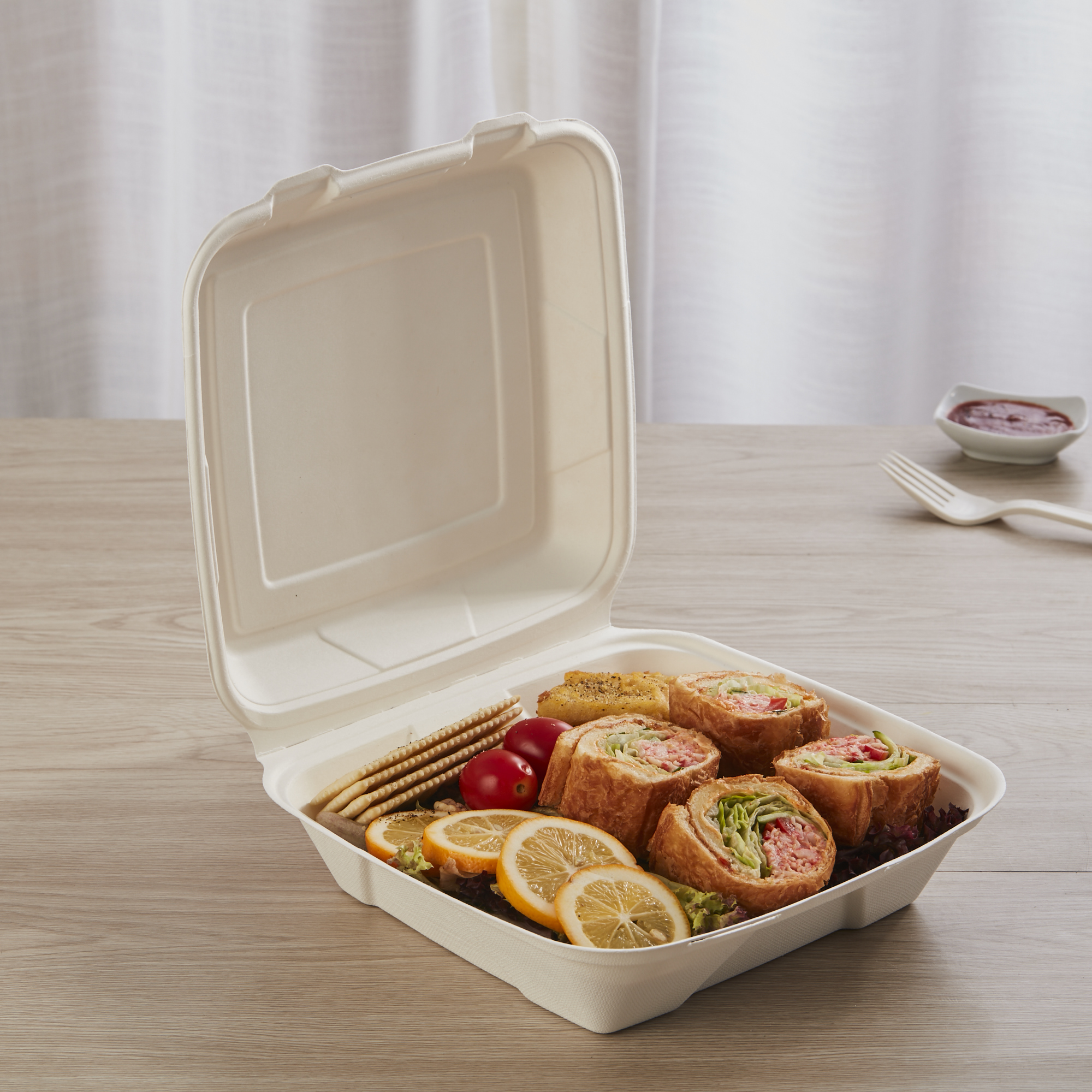 GeoTegrity - Contenedor desechable de comida rápida para llevar Contenedor  de pulpa de bagazo de caña de azúcar biodegradable Caja de almuerzo Caja de  bagazo