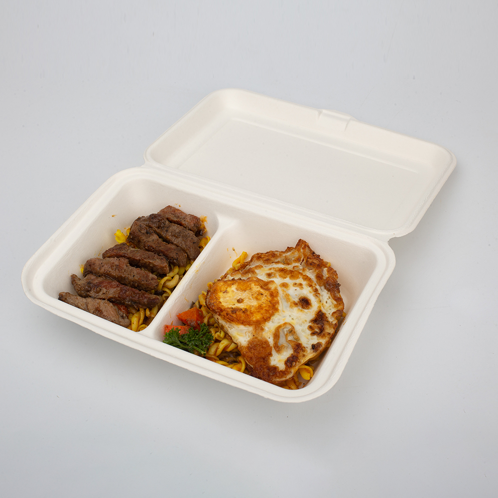 Biodegradable Disposable 2 Compartment Sugarcane Bagasse Clamshell ...