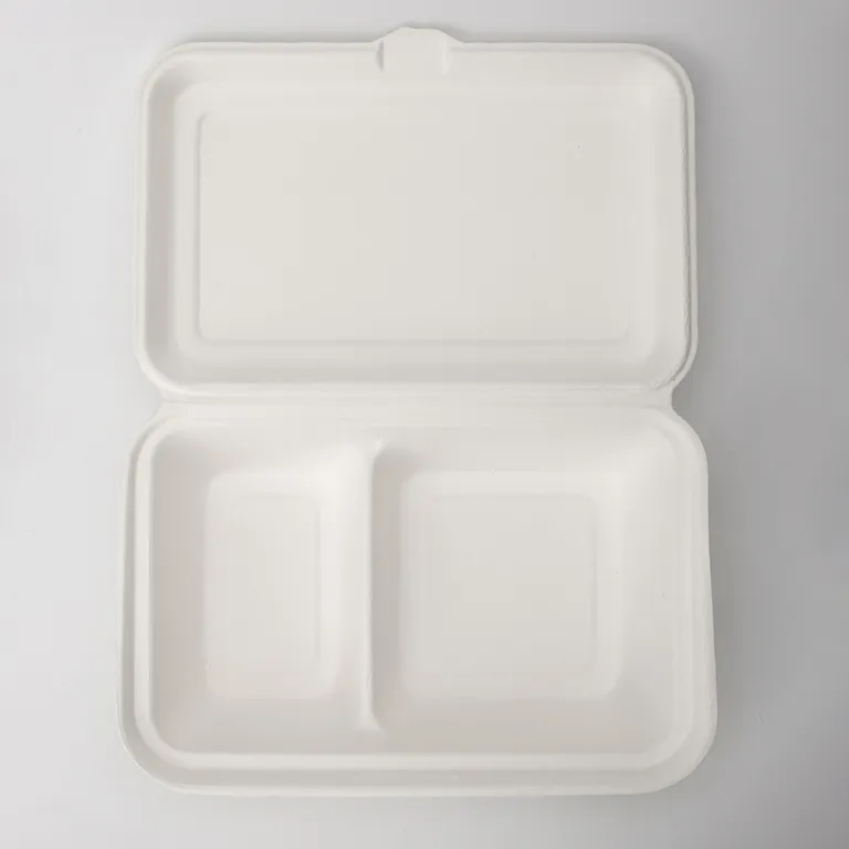 Contenitore per alimenti a scomparti in bagassa a forma di