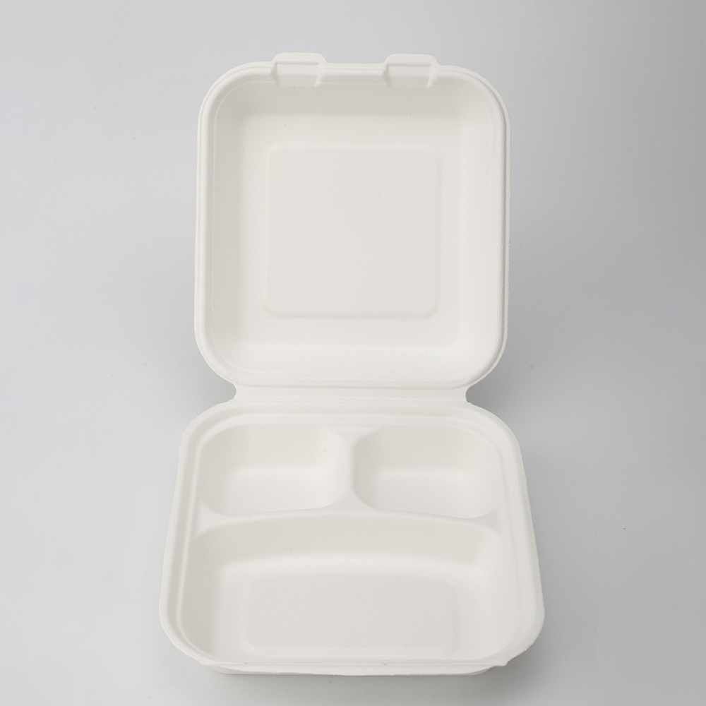 3 Compartmen Food Container Biodegradable Disposable Sugarcane Bagasse ...