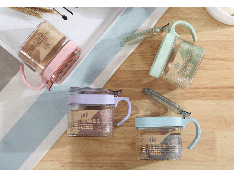 New Arrival Salt and Pepper Containers Glass Seasoning Jar with Tray Spice Storage Jars with Spoons Seasoning Pot Set