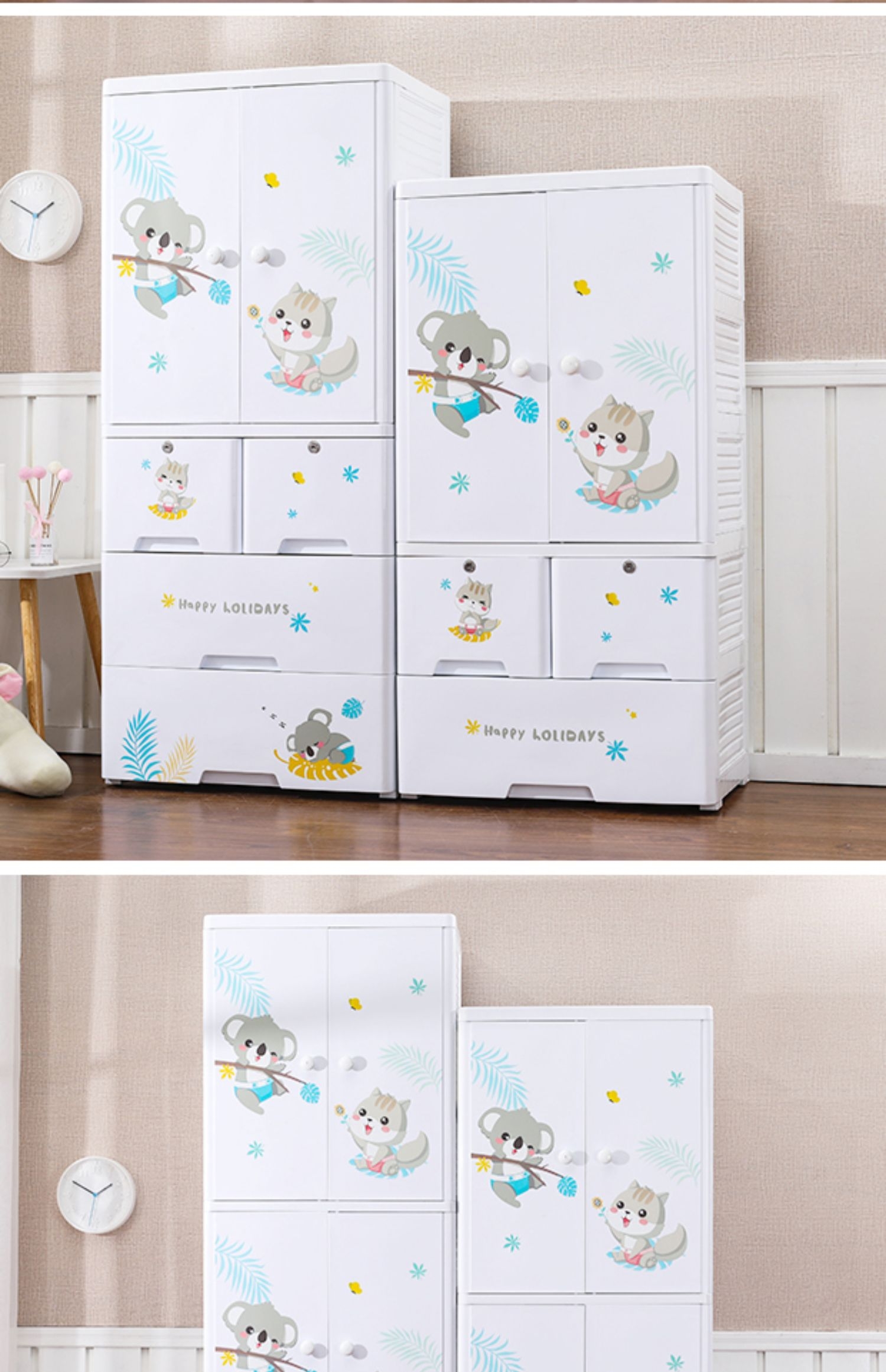 Factory Direct Double Door Plastic Storage Cabinet Multi-layer Children's Wardrobe Storage cabinet Baby clothes Storage Box