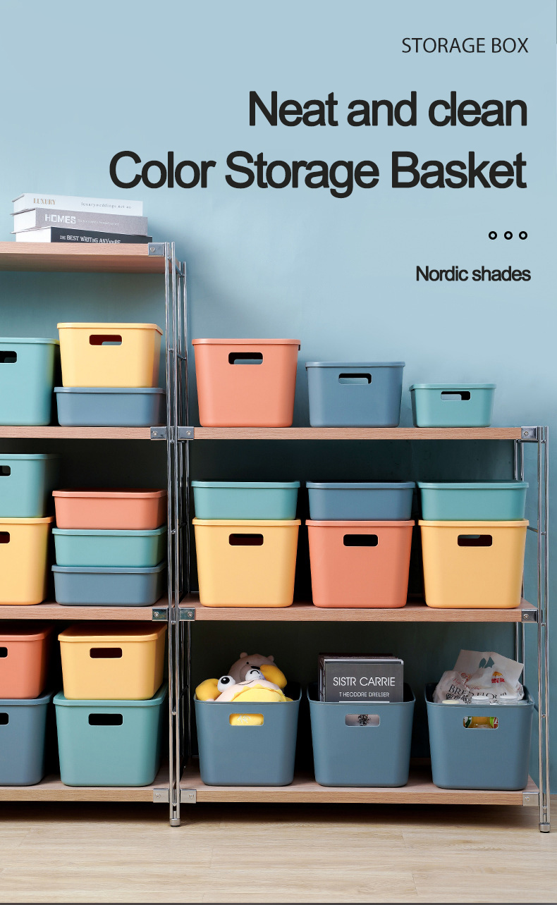 Colorful Toys Clothing Storage Container with Handle Kitchen Sundries Organizer Bins Plastic Stackable Storage Boxes with Lids
