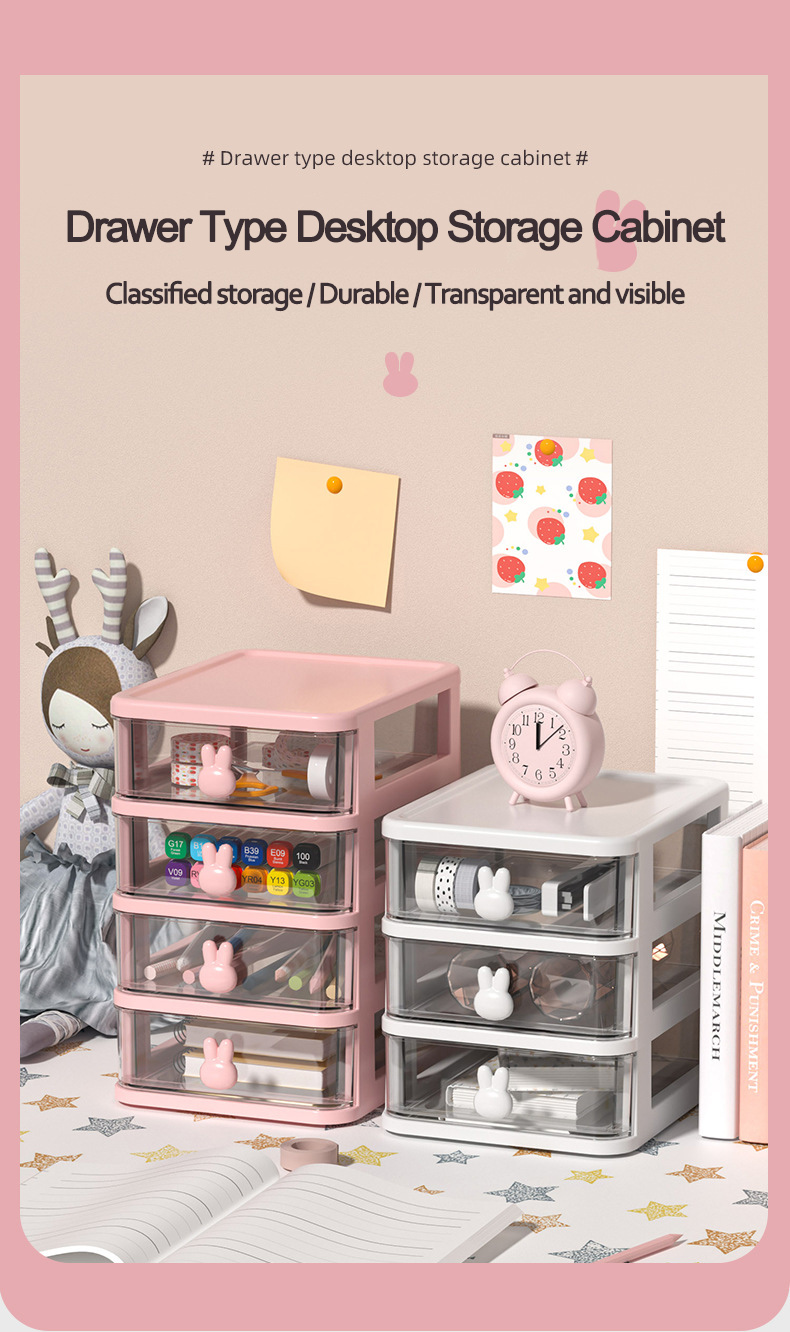 Cartoon Clear Drawer Storage Box Medicine Jewelry Holder Desk Drawer Cabinet School Office Stationery Organizer Box with Handle