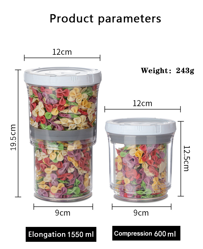 New Design Round/Square Vacuum Storage Jar Leak-proof Dry Food Container Plastic Airtight Cereal Container for Kitchen Pantry