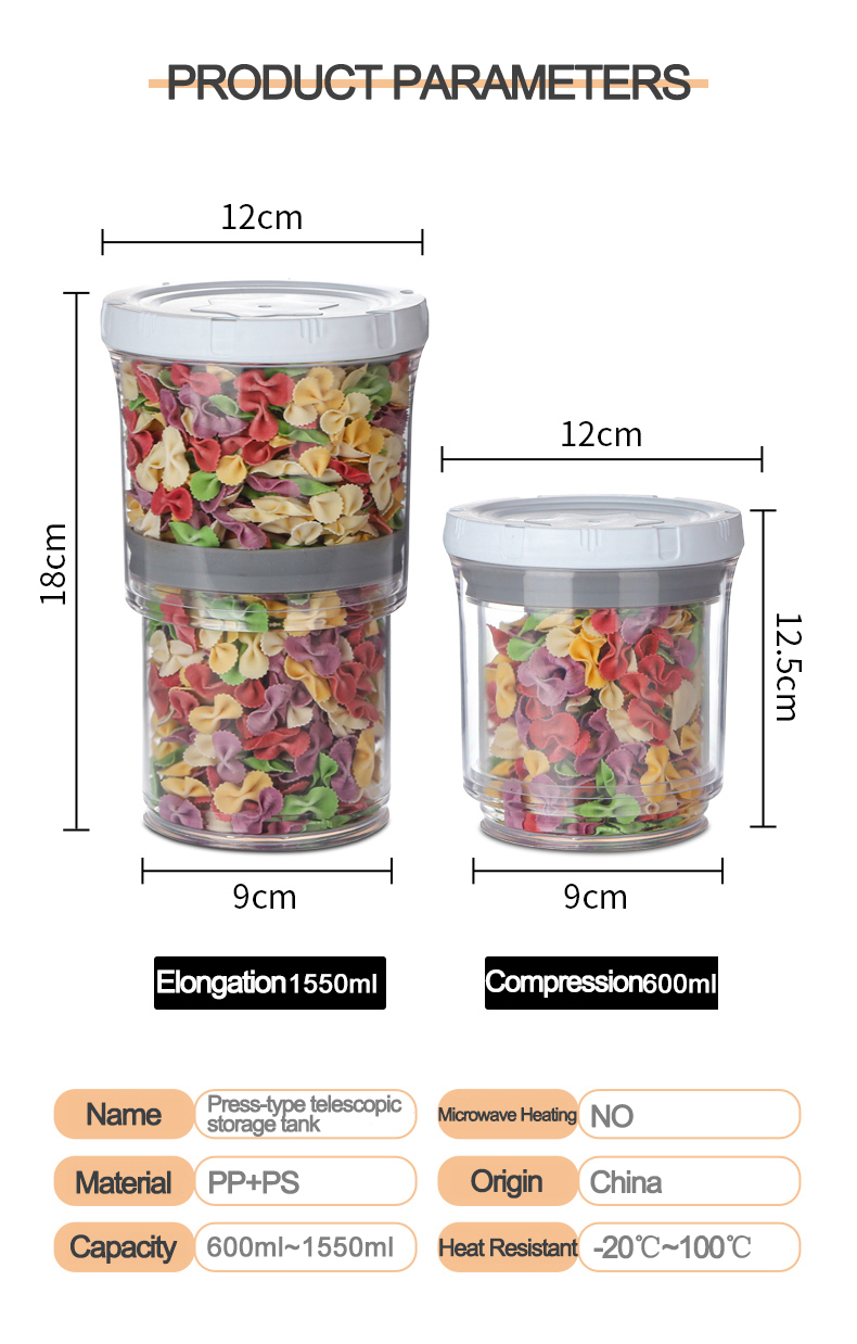 Hot Selling Kitchen Storage Jars with Airtight Lid Cereals Container Plastic Round Dry Food Storage Containers for Beans Candy