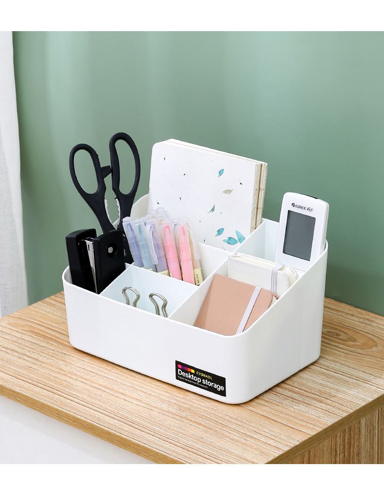 Multi-function Living Room Remote Control Holder Makeup Container Office Desktop Organizer Plastic Storage Box with Compartments