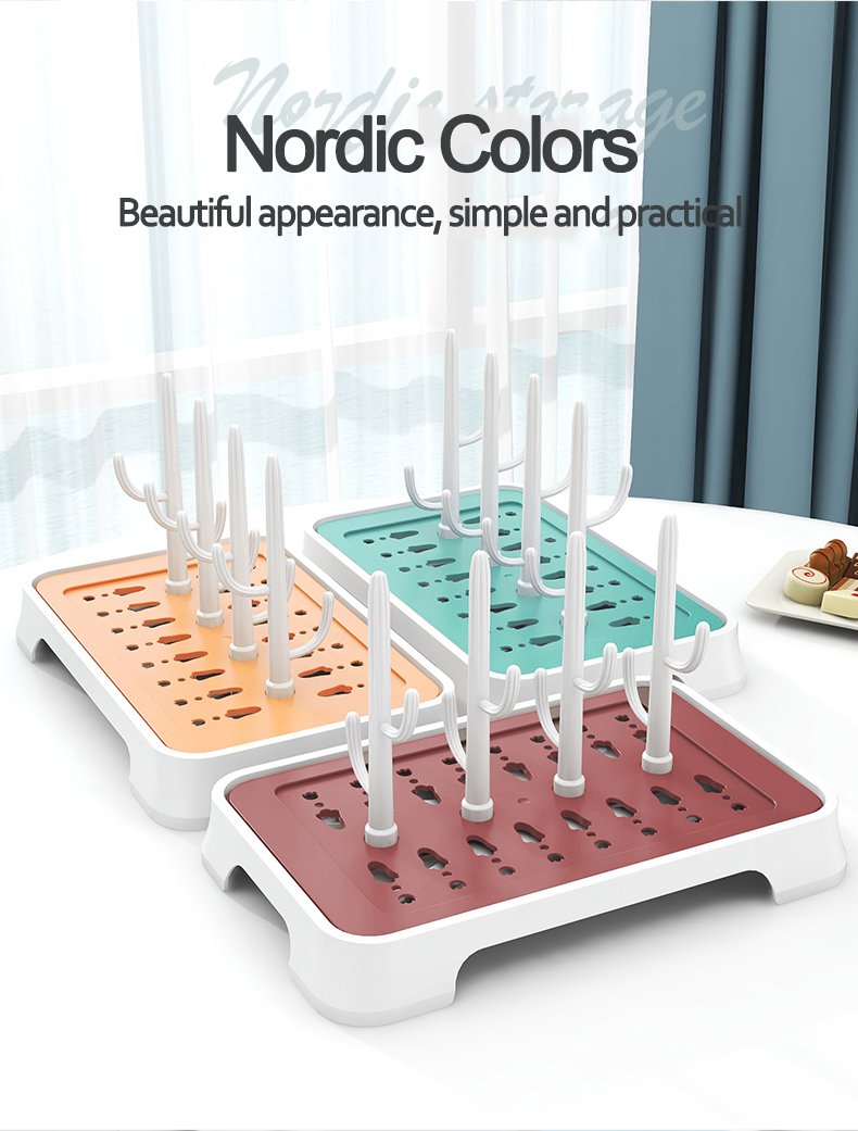 New Product Easy Cleaning Countertop Kids Nipples Feeding Cup Holder Detachable Plastic Baby Milk Bottle Drying Rack with Tray