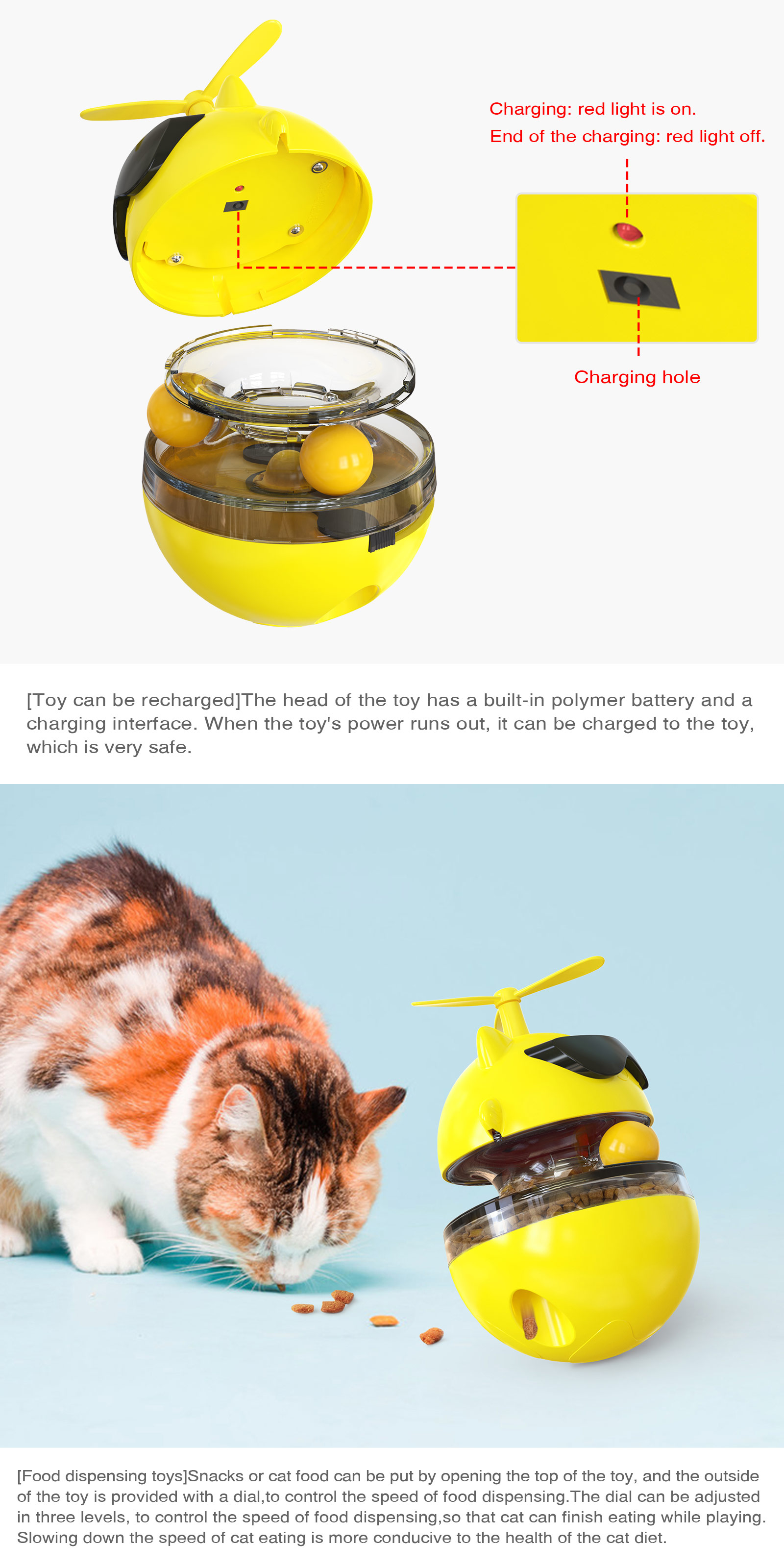 Multi-Function Electric Interactive Pet Leaking Foods Swing Lightning Lucky Cat Usb Charging Food Storage Dispenser For Cats