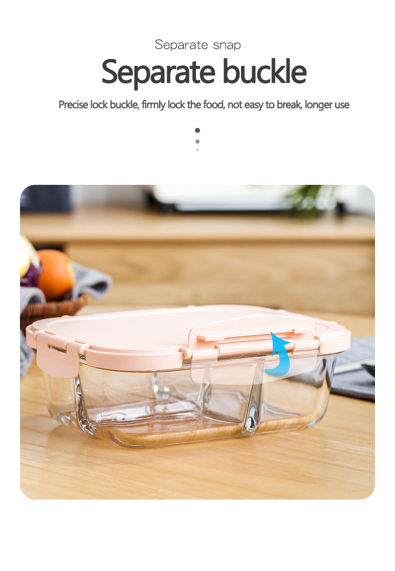 New Design Fridge Organizer Airtight Food Container with Divider Easy Snap Lunch Box Reusable Stackable High Borosilicate Glass