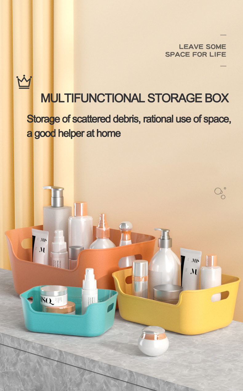 Wholesale Sundries Sorting Basket Decorative Desktop Organizer Makeup Cosmetic Storage Container Plastic Storage Box with Handle