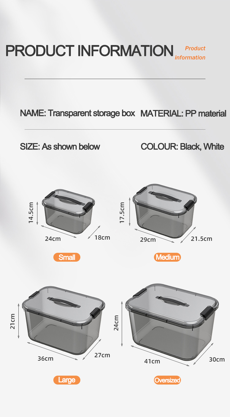 Multipurpose Kitchen Sundries Box Portable Clothes Organizer Stackable Storage Bins with Handle Plastic Storage Box Transparent