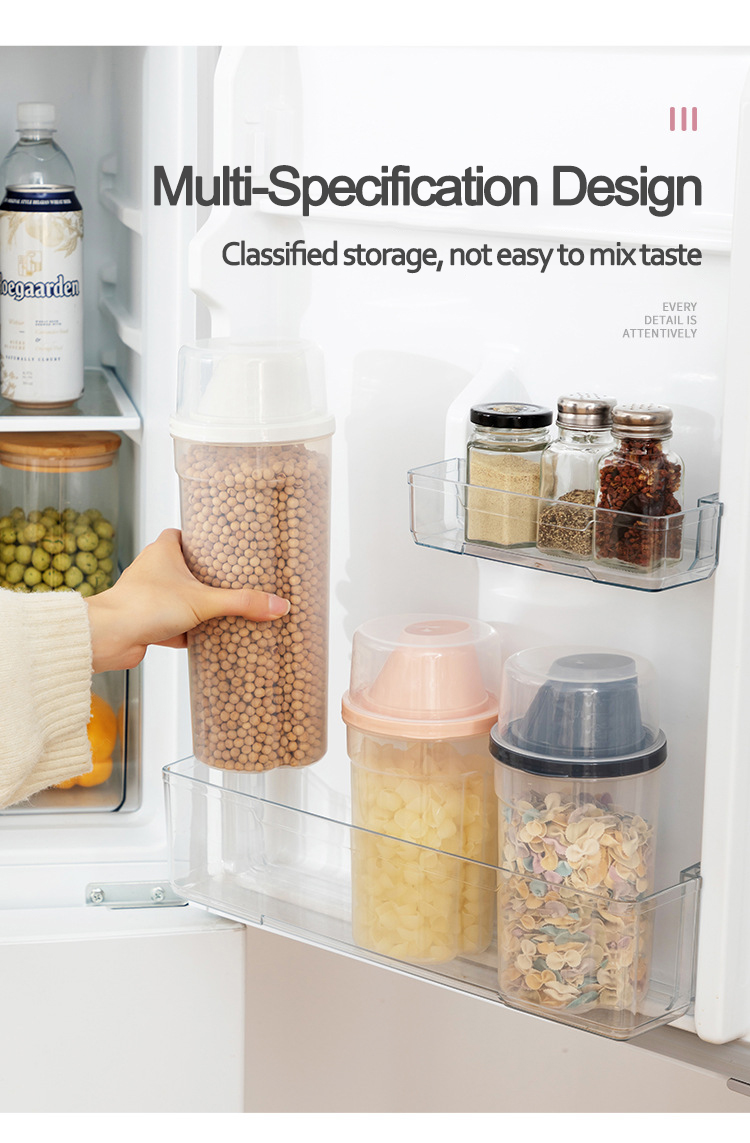 Newest Pantry Cereal Rice Storage Bottle Jars with Measuring Cup Kitchen Plastic Clear Dry Food Storage Container with Pour Lid