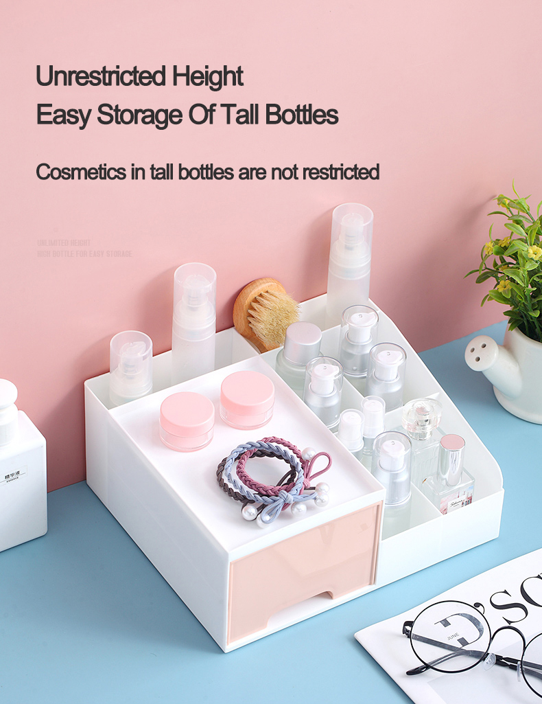 New Office Supplies Stationery Holder Cosmetic Makeup Storage Organizer with Drawer Plastic Desktop Storage Box for Coffee Table