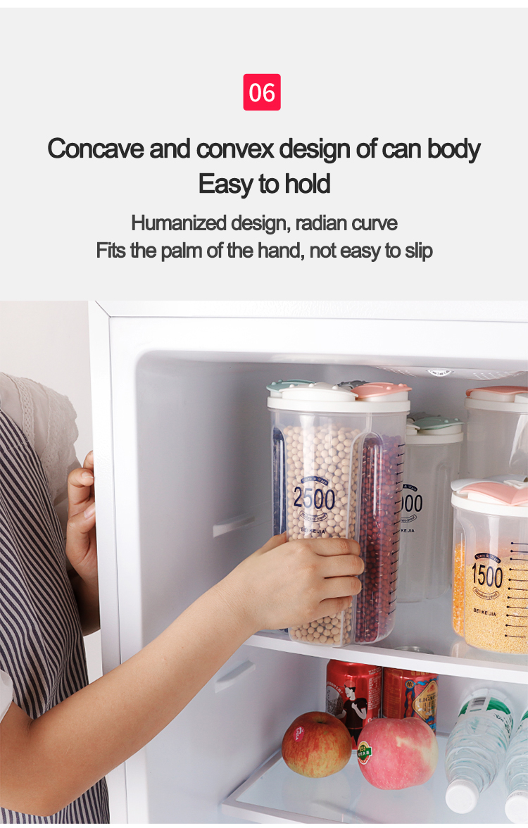 New Arrival Kitchen Cereal Storage Box Plastic Pantry Storage Jars Clear Dry Food Bean Pasta Storage Container with Compartment