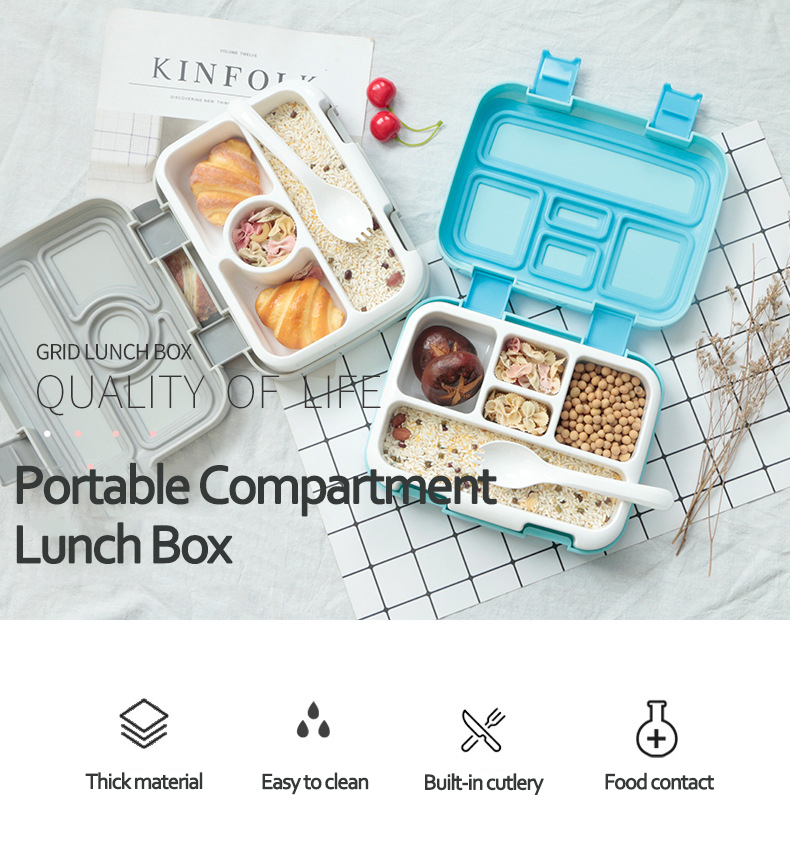 New Design Food Grade Airtight Food Storage Container Portable Lunch Box with Easy Snap Lids Plastic Bento Box for Kids Adults