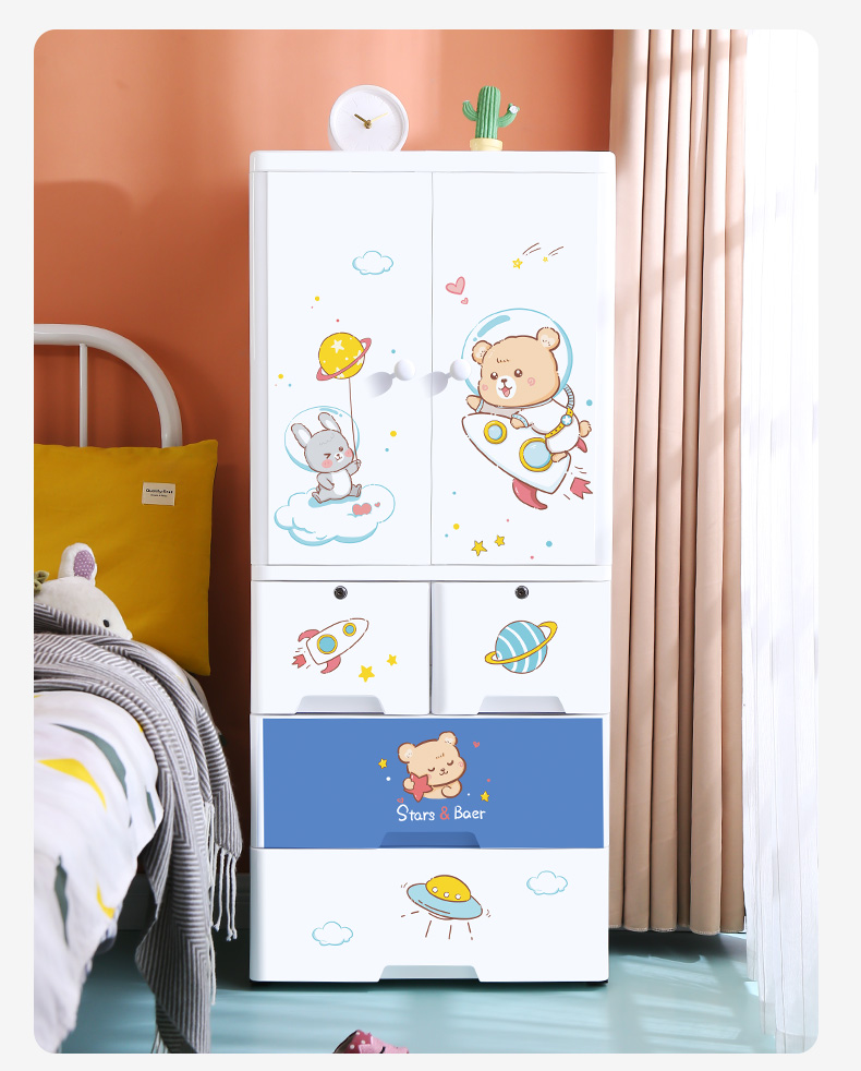 Hot Sale Plastic Storage Drawers For Clothes Large Capacity Wardrobe For kids Cupboard Storage Cabinets Baby Cartoon Style