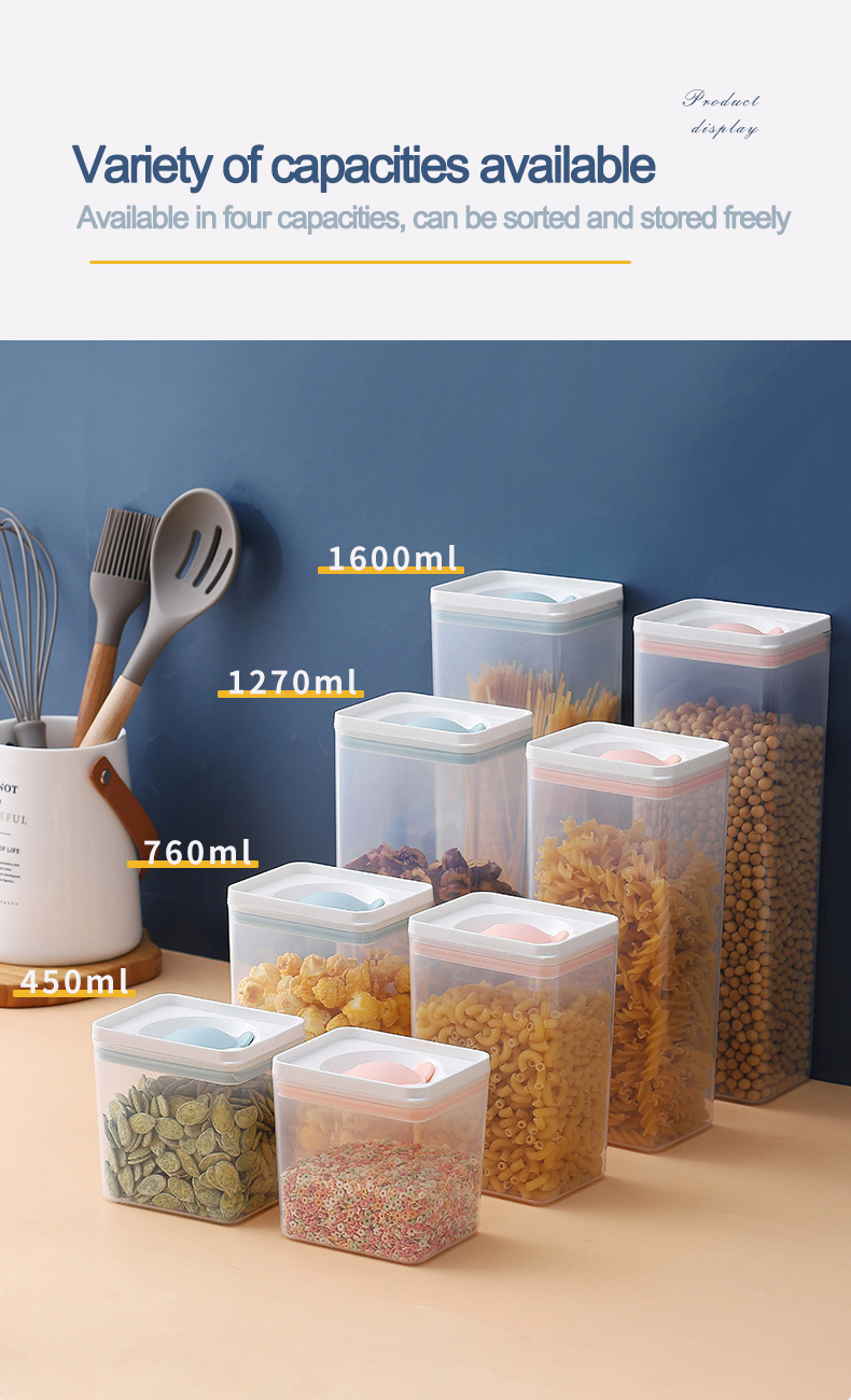 Airtight Storage Jars Pantry Storage Bottles Clear Cereal Container Stackable Dry Food Kitchen Canister with Lid Newest Plastic