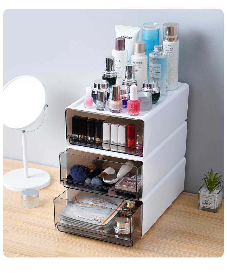High Quality Bedroom Cosmetic Makeup Storage Drawer Plastic Desktop Drawer Type Storage Box Office Desk Organizer Box Stackable