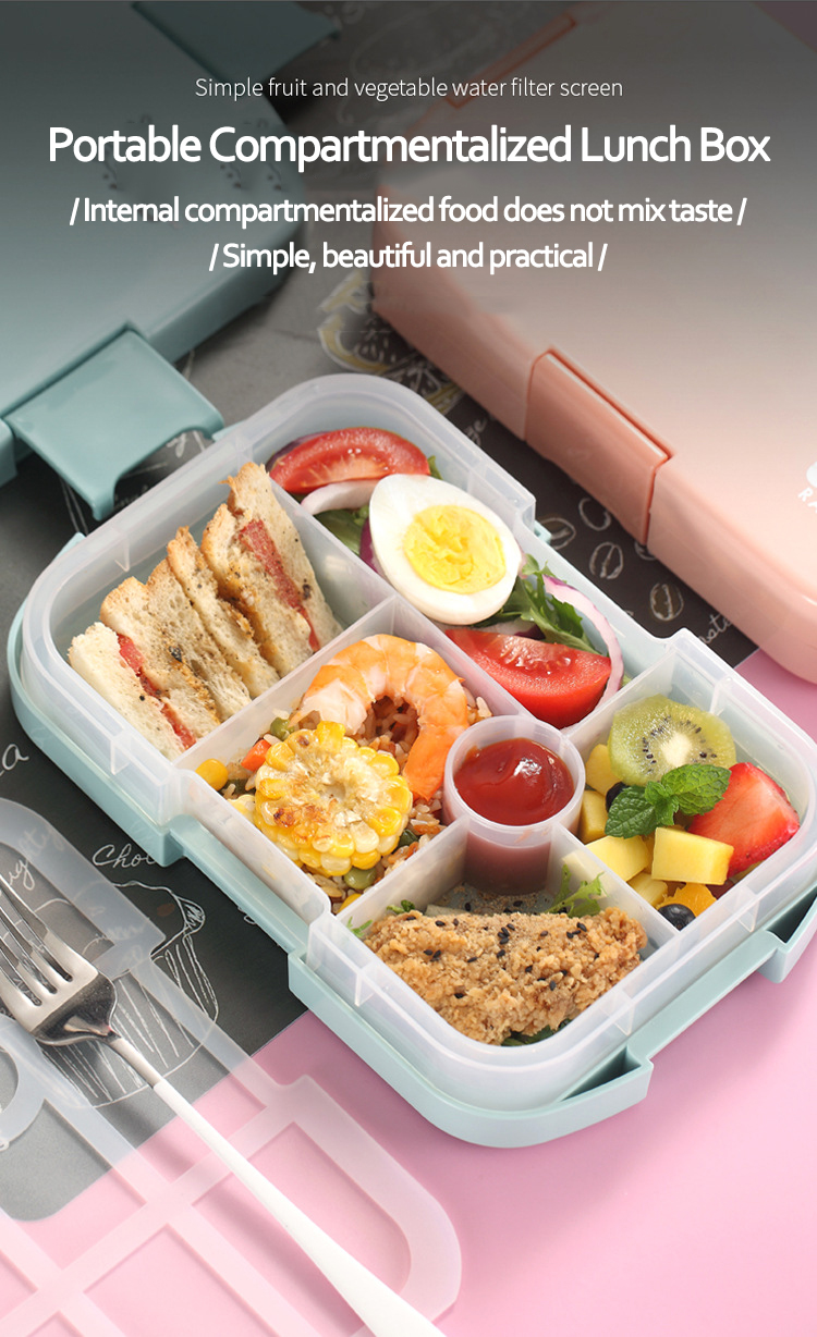 New Design Food Grade Airtight Food Storage Container Portable Lunch Box with Easy Snap Lids Plastic Bento Box for Kids Adults