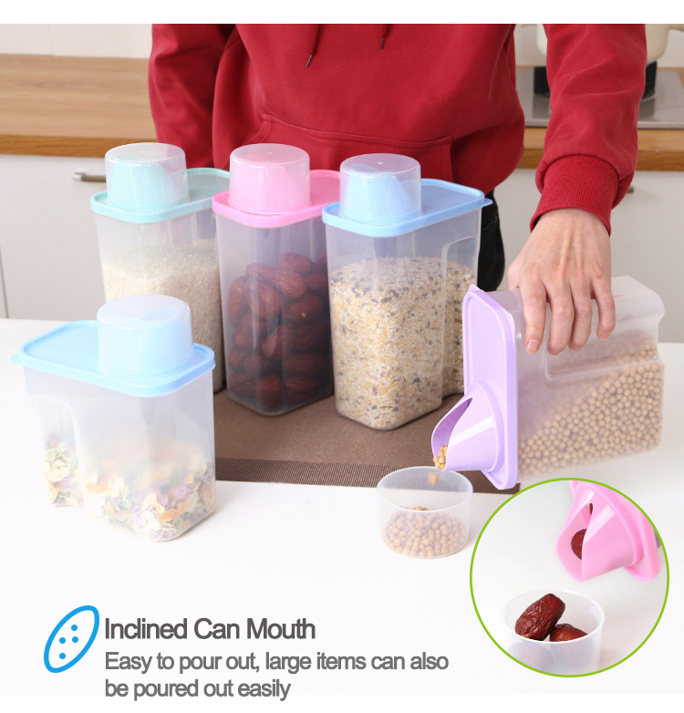 Pantry Organizer Plastic Dry Food Cereal Storage Container with Easy Pour Lids Transparent Kitchen Storage Jars for Grain Beans