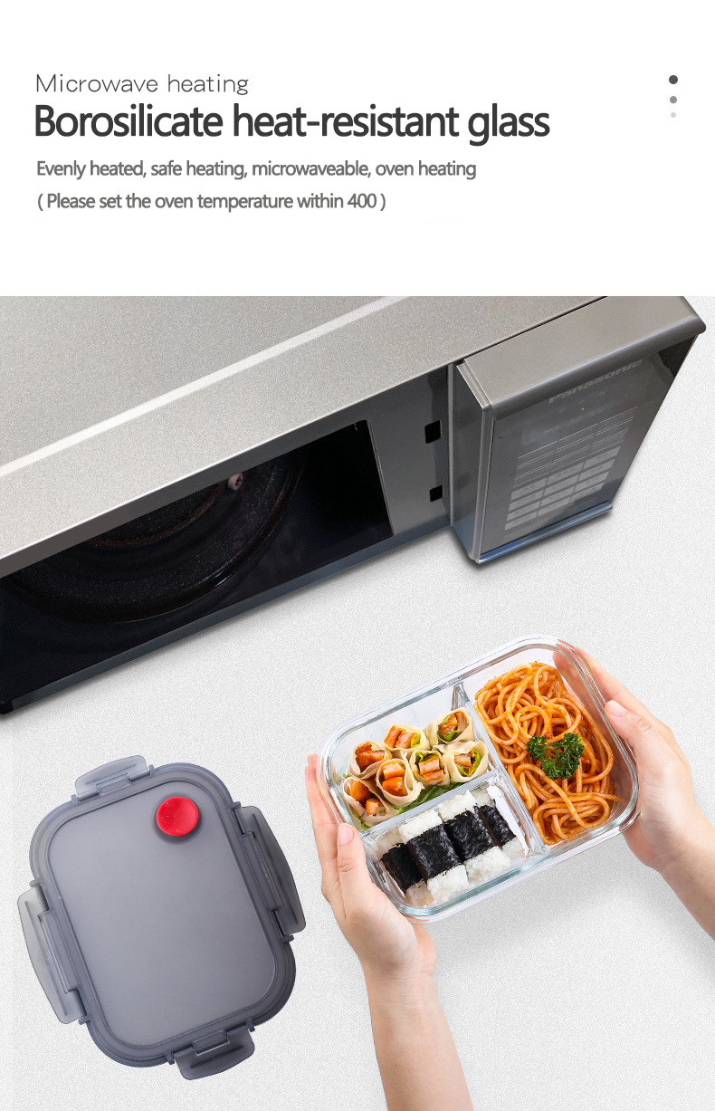 New Design Fridge Organizer Airtight Food Container with Divider Easy Snap Lunch Box Reusable Stackable High Borosilicate Glass