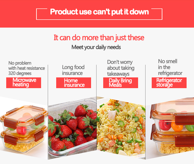 Hot Sale Borosilicate Glass Meal Prep Containers Clear Heat Resistant Lunch Box Leak-proof Food Containers with Airtight Lids