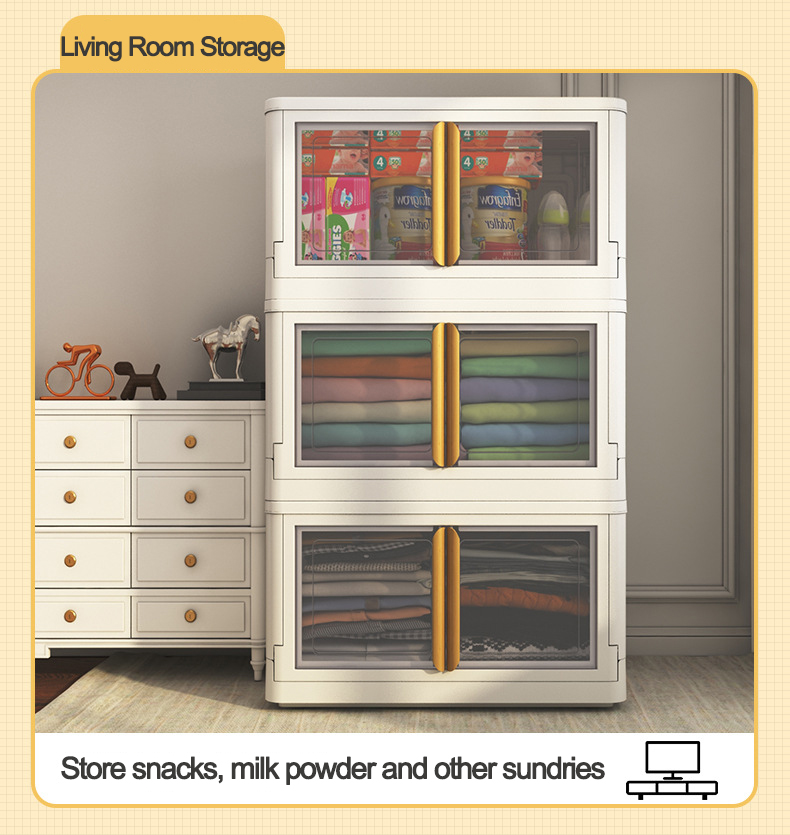 Double Door Folding Storage Box with Wheels Foldable Clothes Organizer Stackable Plastic Collapsible Storage Bin for Toys Snacks