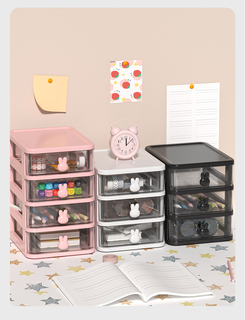 Cartoon Clear Drawer Storage Box Medicine Jewelry Holder Desk Drawer Cabinet School Office Stationery Organizer Box with Handle