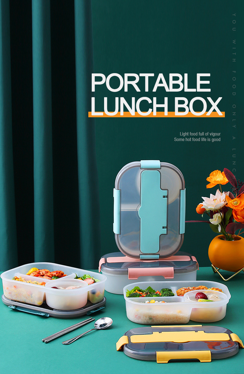 Wholesale Portable Leak-proof Airtight Food Container with 4 Compartment Reusable Plastic Bento Heating Lunch Box with Soup Bowl