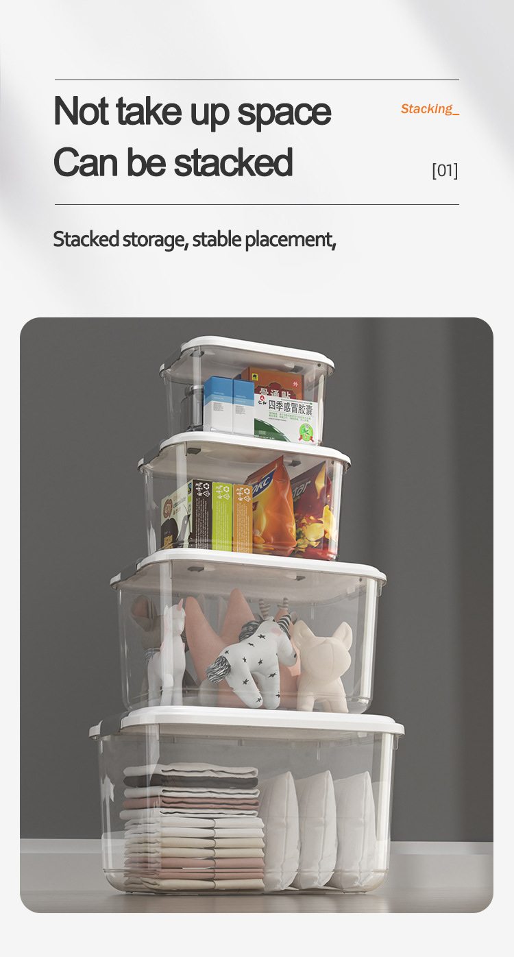 Multipurpose Kitchen Sundries Box Portable Clothes Organizer Stackable Storage Bins with Handle Plastic Storage Box Transparent