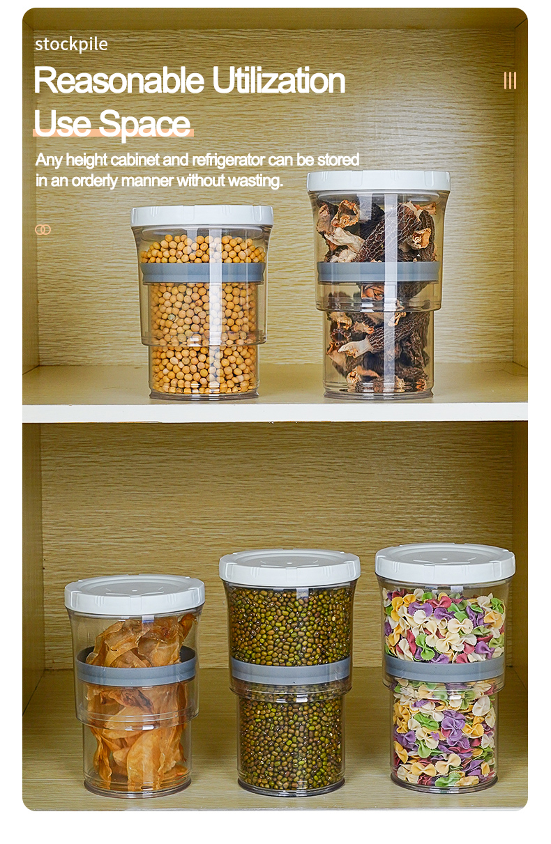 Hot Selling Kitchen Storage Jars with Airtight Lid Cereals Container Plastic Round Dry Food Storage Containers for Beans Candy