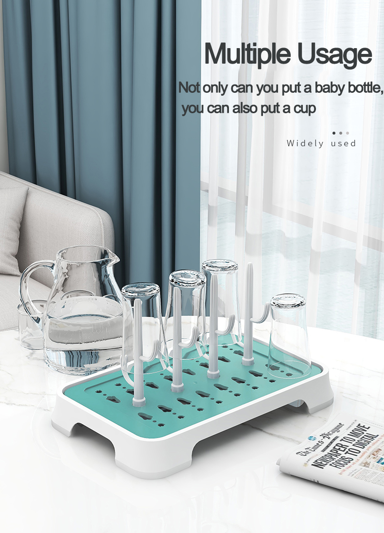 New Product Easy Cleaning Countertop Kids Nipples Feeding Cup Holder Detachable Plastic Baby Milk Bottle Drying Rack with Tray