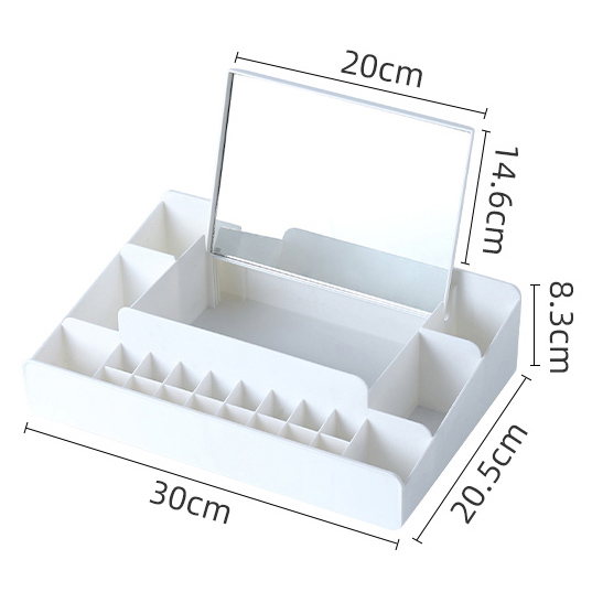 Dressing Table Decorative Lipstick Nail Polish Holder Makeup Organizer with Compartment Plastic Cosmetic Storage Box with Mirror
