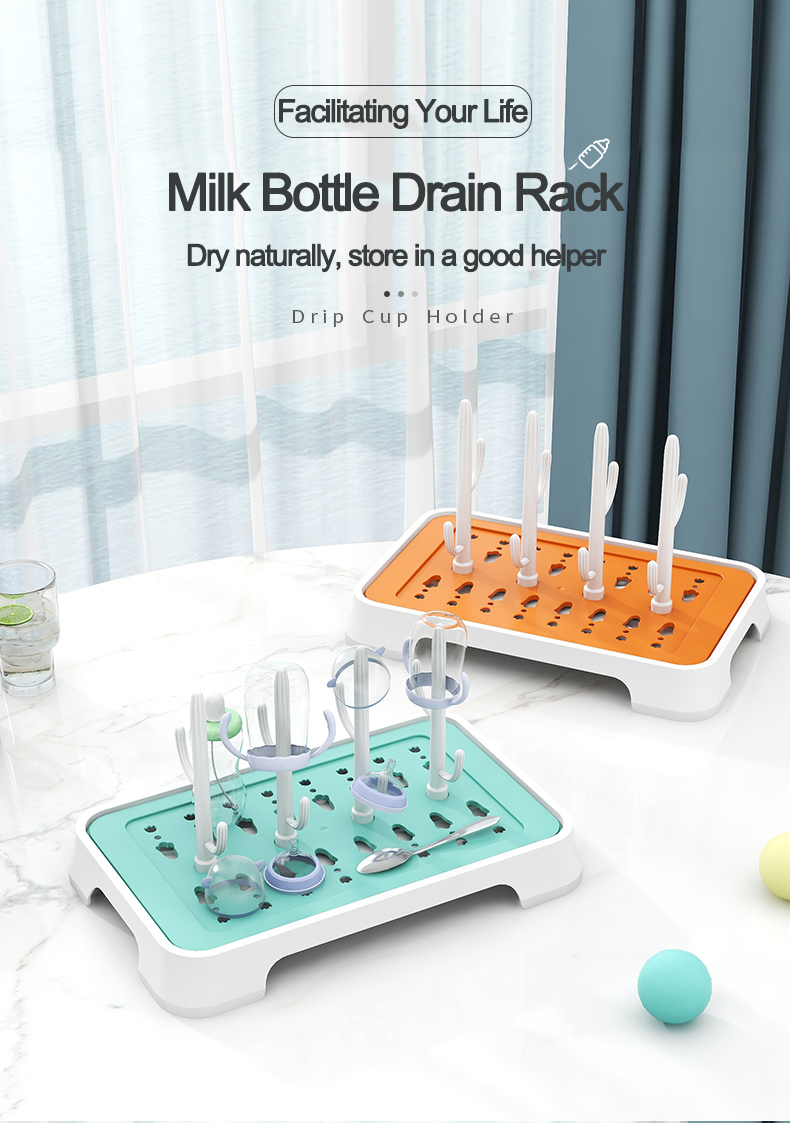 New Product Easy Cleaning Countertop Kids Nipples Feeding Cup Holder Detachable Plastic Baby Milk Bottle Drying Rack with Tray