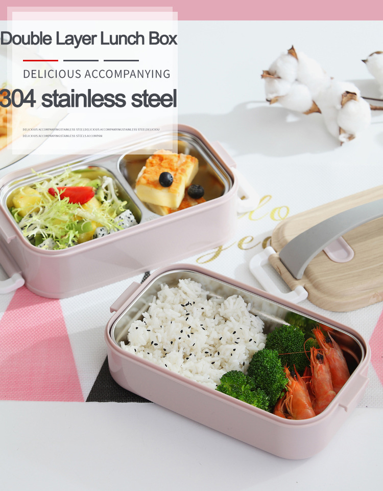 New Arrival Portable Thermal Bento Box Double-layer Heating Insulated Food Container Stainless Steel Lunch Box for Kids Children