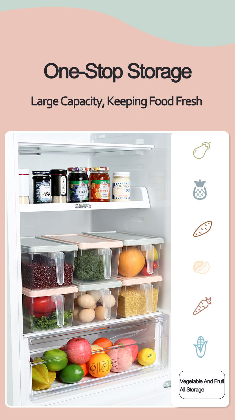 Multipurpose Rectangle Refrigerator Food Storage Box Fridge Organizer Stackable Transparent Airtight Food Container with Handle