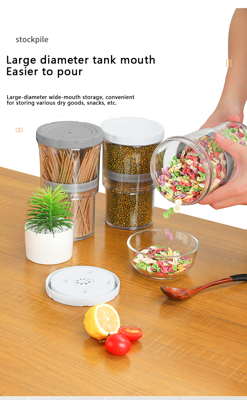 New Design Round/Square Vacuum Storage Jar Leak-proof Dry Food Container Plastic Airtight Cereal Container for Kitchen Pantry