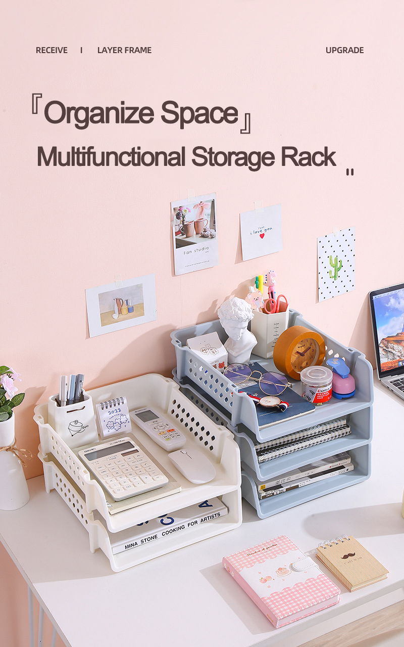 Multi-layer Office Desk Stationery Organizer School Document Holder Letter Tray Plastic Paper File Sorter Stackable Storage Rack