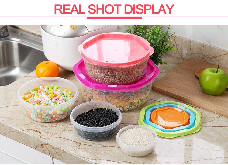 Pantry Use Round Cereal Dispenser Plastic Kitchen Refrigerator Organizer Stackable Coffee Bean Candy Storage Container with Lid
