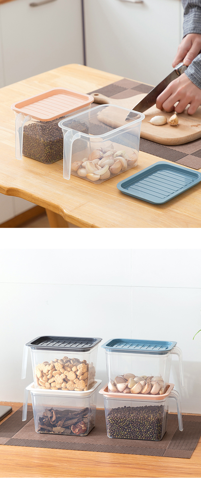 Hot Sale Kitchen Stackable Dry Food Cereal Storage Jar Plastic Meal Prep Container Fridge Refrigerator Organizer Bin with Handle