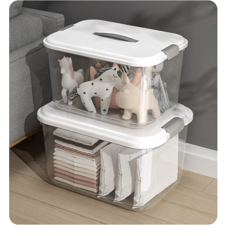 Multipurpose Kitchen Sundries Box Portable Clothes Organizer Stackable Storage Bins with Handle Plastic Storage Box Transparent