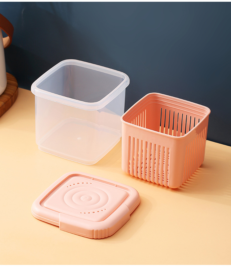 Creative Stackable Kitchen Fridge Organizer Food Container with Drain Basket Refrigerator Draining Crisper with Strainer Plastic